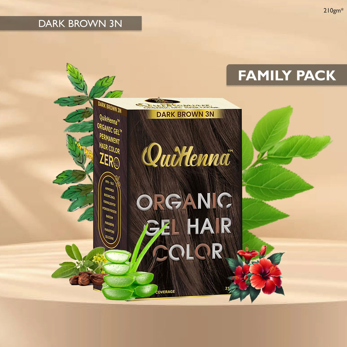 QuikHenna Zero Allergic 3N Dark Brown Damage Free Organic Gel Hair Color 210g