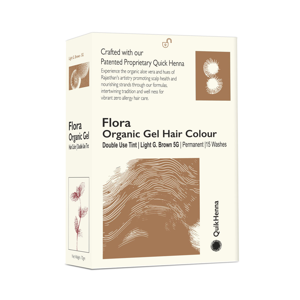 QH+ Quikhenna Flora Double Use Tint Organic Gel Hair Color –  Light Golden Brown 5G , Ammonia-Free, Long-Lasting, Organic & Vegan, Dual Application