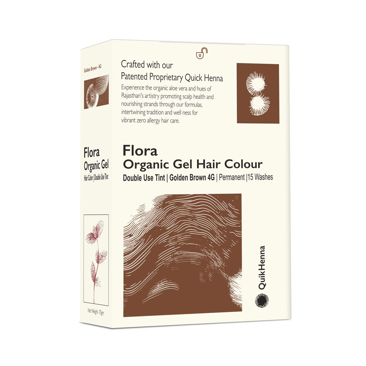 Quikhenna Flora Double Use Tint Organic Gel Hair Color –  Golden Brown 4G , Ammonia-Free, Long-Lasting, Organic & Vegan, Dual Application