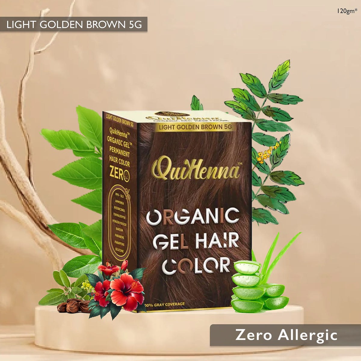 QuikHenna Zero Allergic 5G Light Golden Brown Damage Free Organic Gel Hair Color 120g