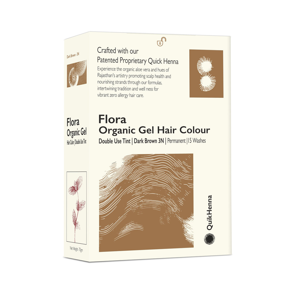 Quikhenna Flora Double Use Tint Organic Gel Hair Color –  Dark Brown 3N , Ammonia-Free, Long-Lasting, Organic & Vegan, Dual Application