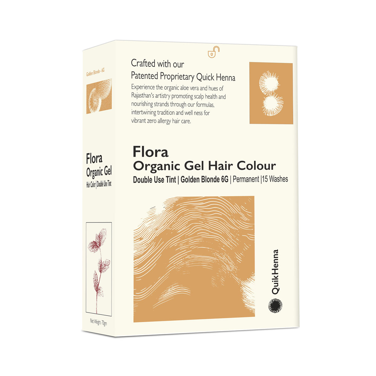 QH+ Quikhenna Flora Double Use Tint Organic Gel Hair Color –  Golden Blonde 6G , Ammonia-Free, Long-Lasting, Organic & Vegan, Dual Application