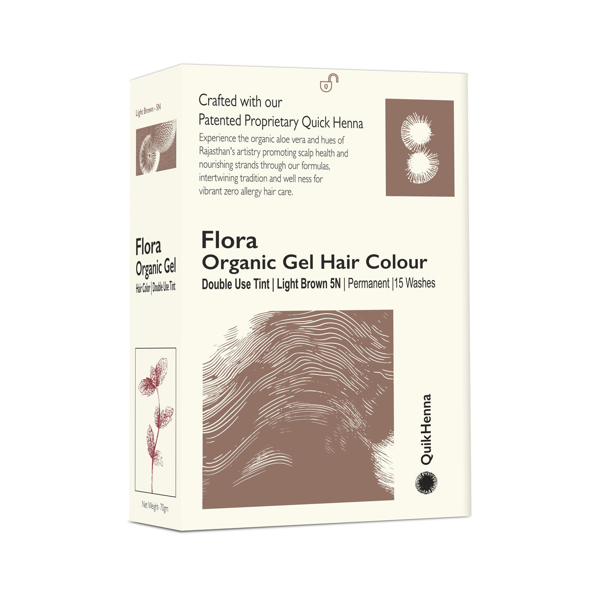 Quikhenna Flora Double Use Tint Organic Gel Hair Color –  Light Brown 5N , Ammonia-Free, Long-Lasting, Organic & Vegan, Dual Application