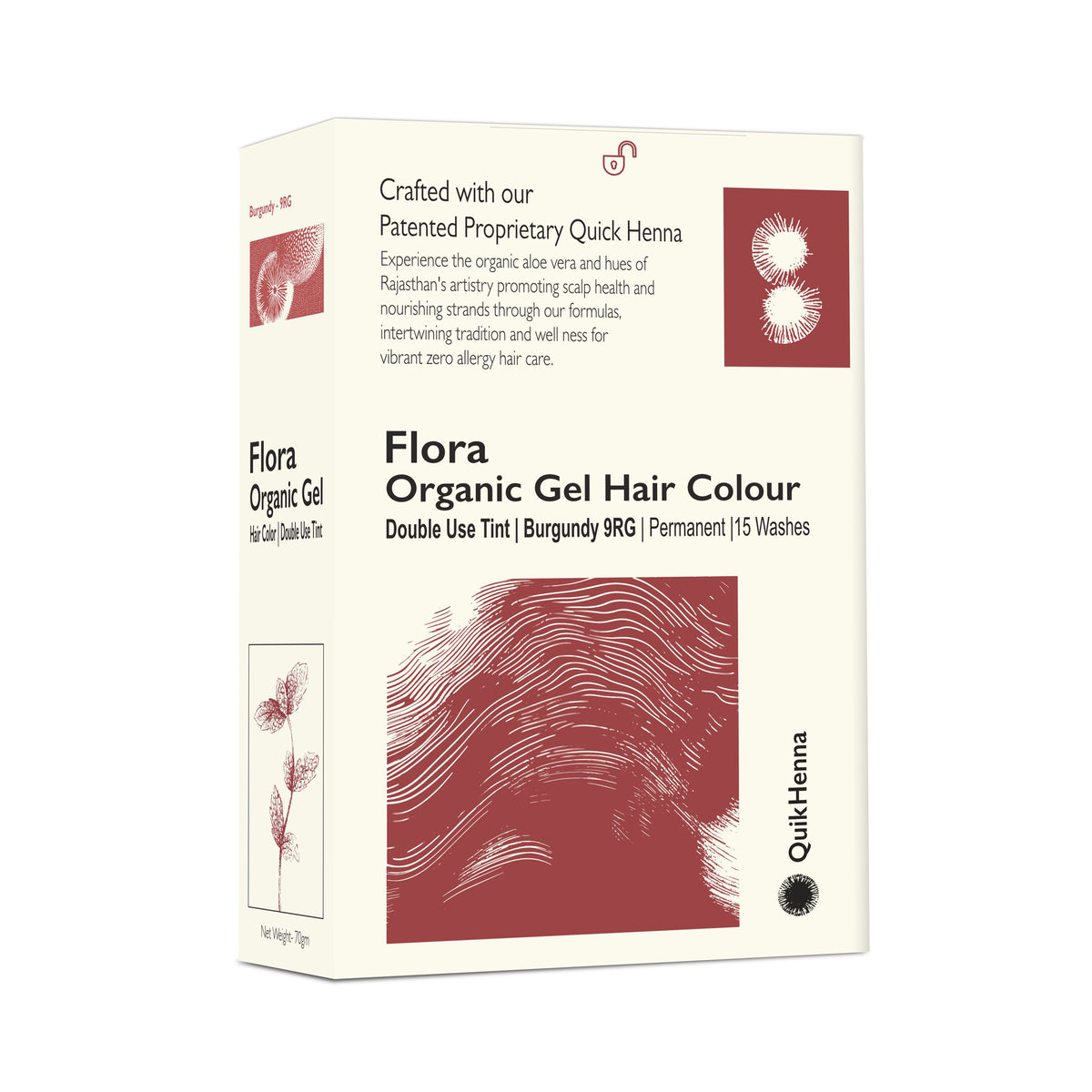 Quikhenna Flora Double Use Tint Organic Gel Hair Color –  Burgundy 9RG , Ammonia-Free, Long-Lasting, Organic & Vegan, Dual Application