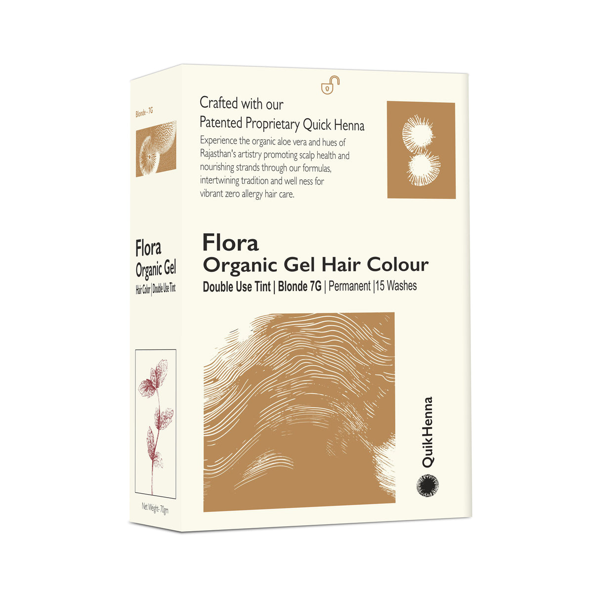 Quikhenna Flora Double Use Tint Organic Gel Hair Color –  Blonde 7G , Ammonia-Free, Long-Lasting, Organic & Vegan, Dual Application