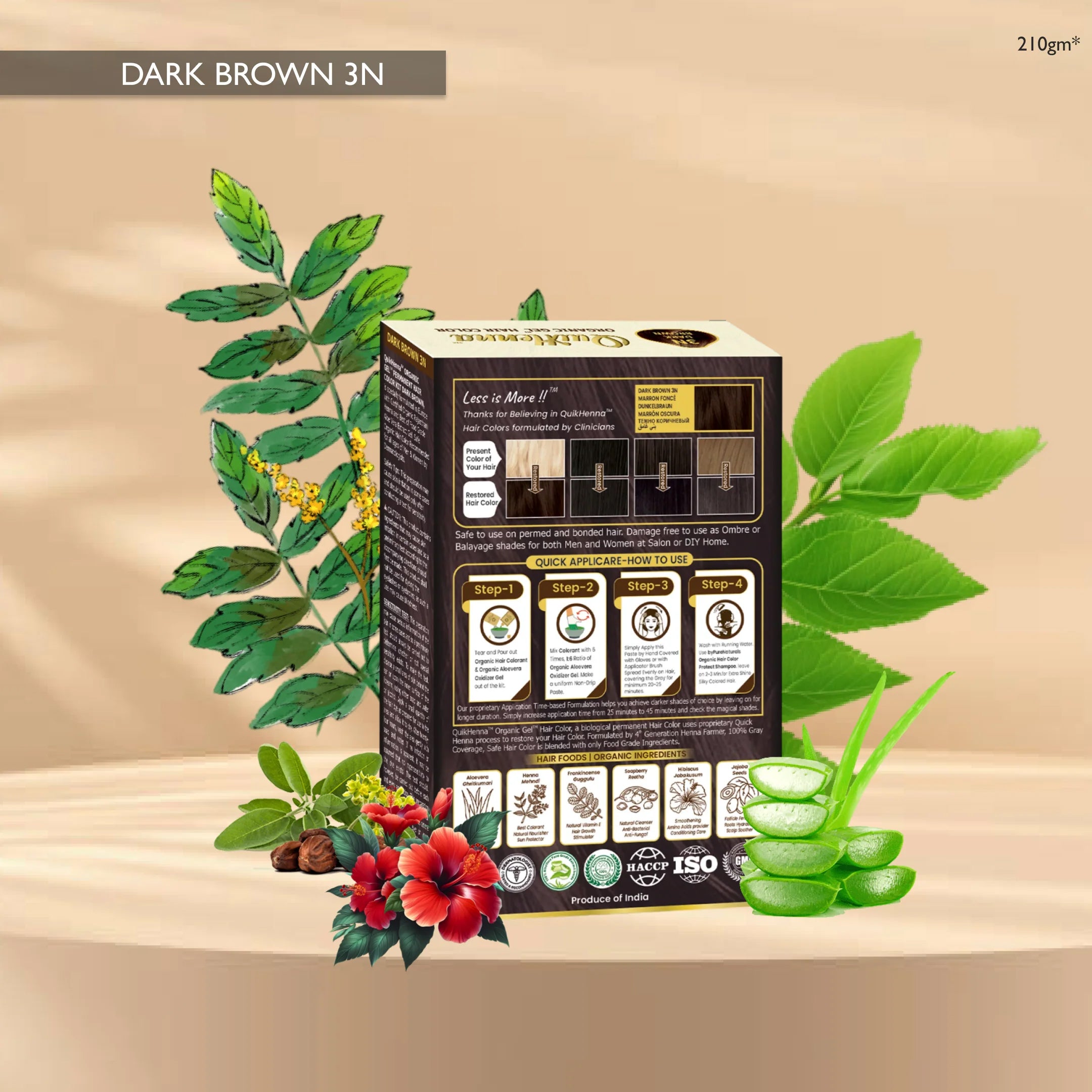 QuikHenna Zero Allergic 3N Dark Brown Damage Free Organic Gel Hair Color 210g