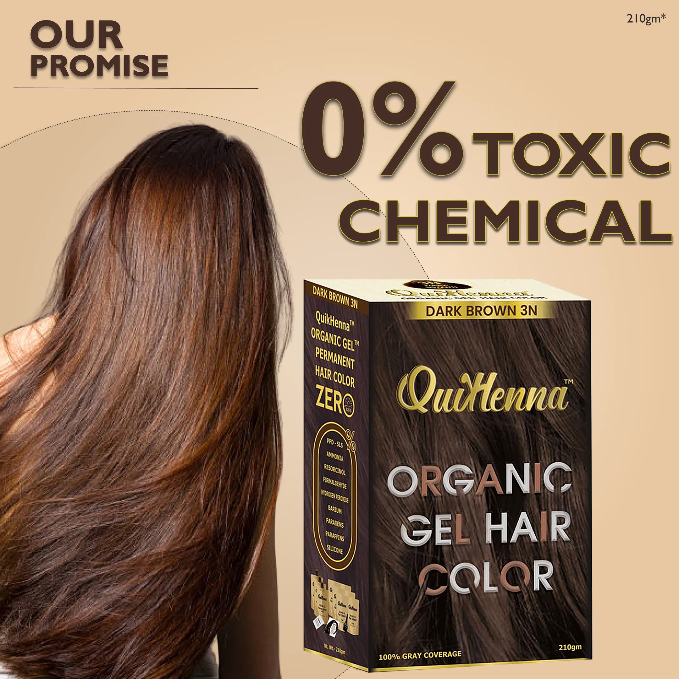 QuikHenna Zero Allergic 3N Dark Brown Damage Free Organic Gel Hair Color 210g