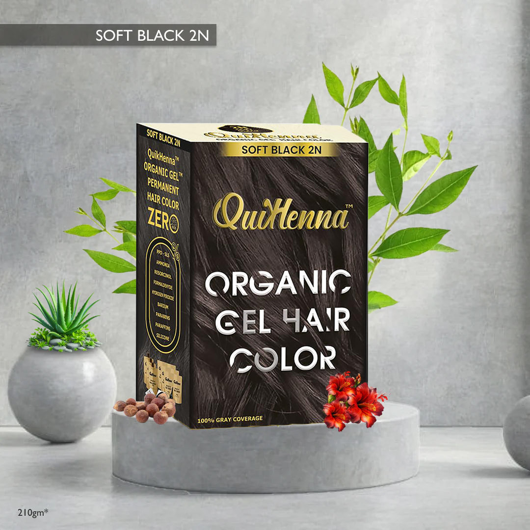 QuikHenna Zero Allergic 2N Soft Black Damage Free Organic Gel Hair Color 210g