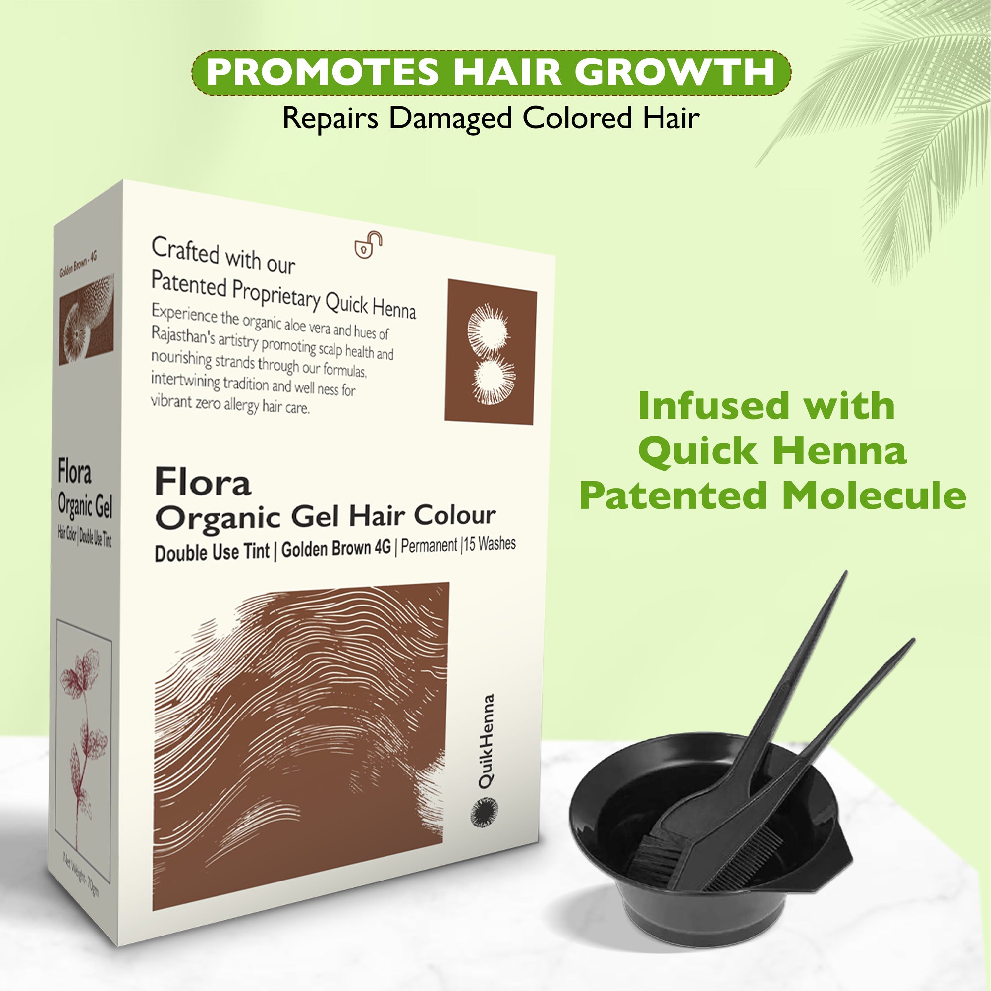 Quikhenna Flora Double Use Tint Organic Gel Hair Color –  Golden Brown 4G , Ammonia-Free, Long-Lasting, Organic & Vegan, Dual Application