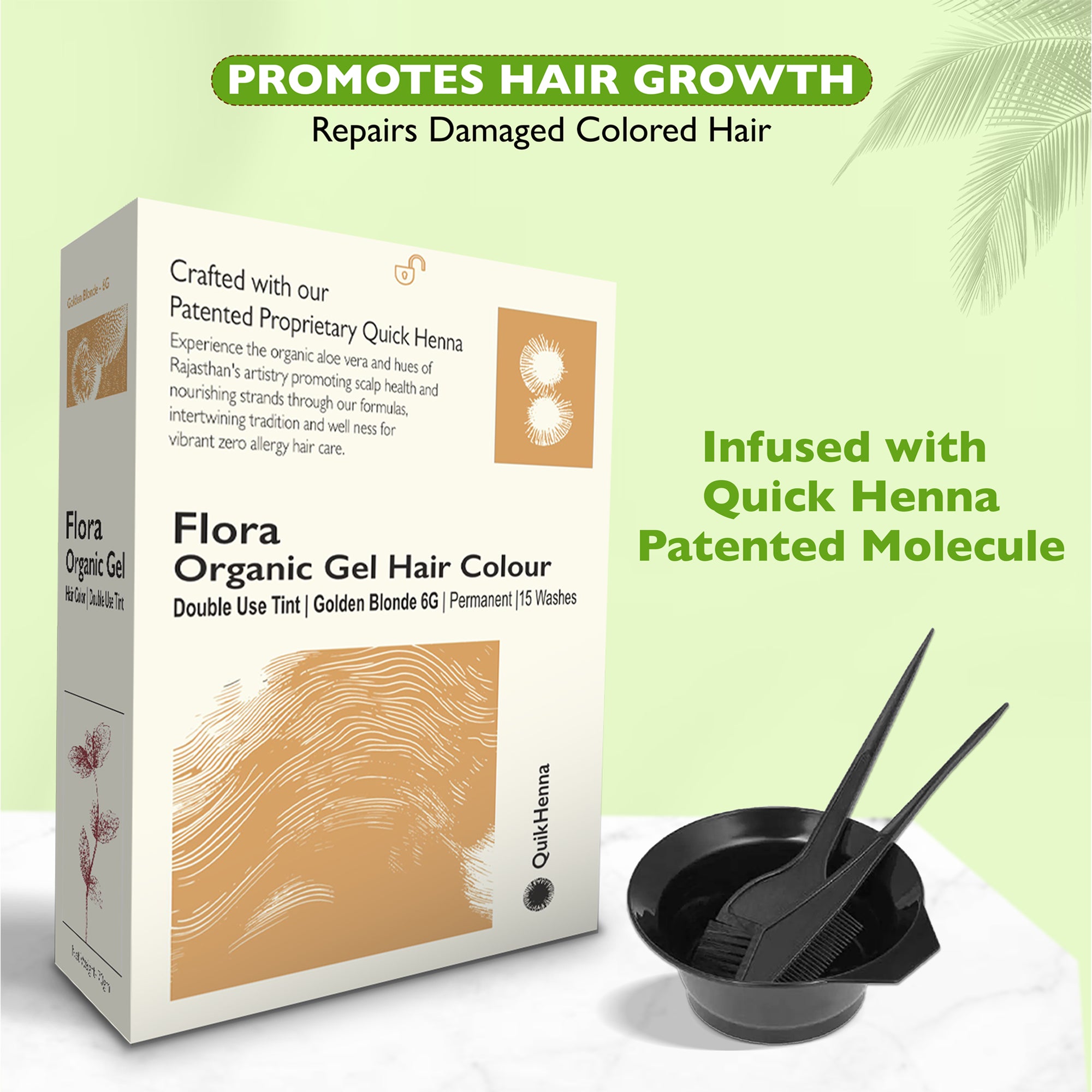 QH+ Quikhenna Flora Double Use Tint Organic Gel Hair Color –  Golden Blonde 6G , Ammonia-Free, Long-Lasting, Organic & Vegan, Dual Application