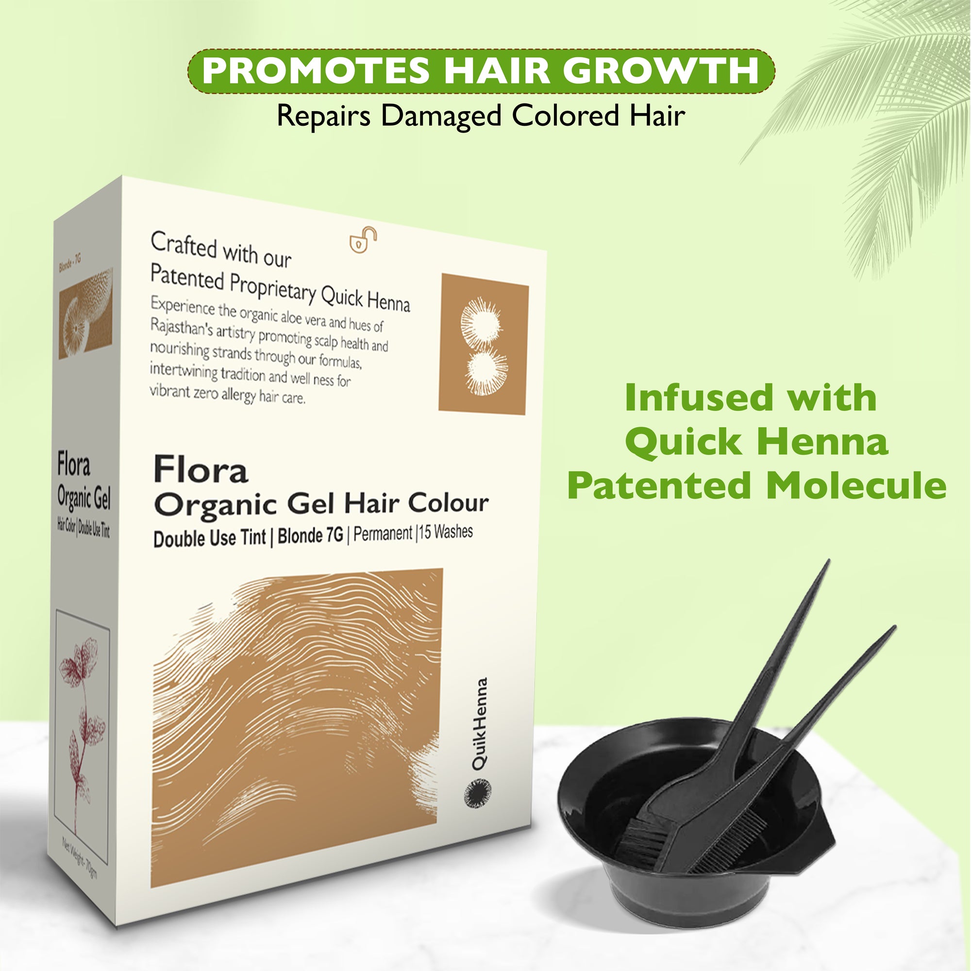 Quikhenna Flora Double Use Tint Organic Gel Hair Color –  Blonde 7G , Ammonia-Free, Long-Lasting, Organic & Vegan, Dual Application