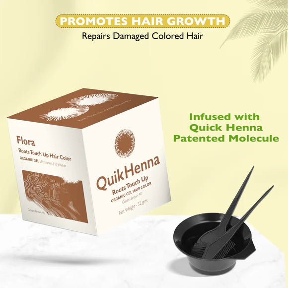 Quikhenna Flora Organic Gel Roots Touch up Hair Color Infused with Zero Allergy Magical Quick Henna Compound - 4G Golden Brown