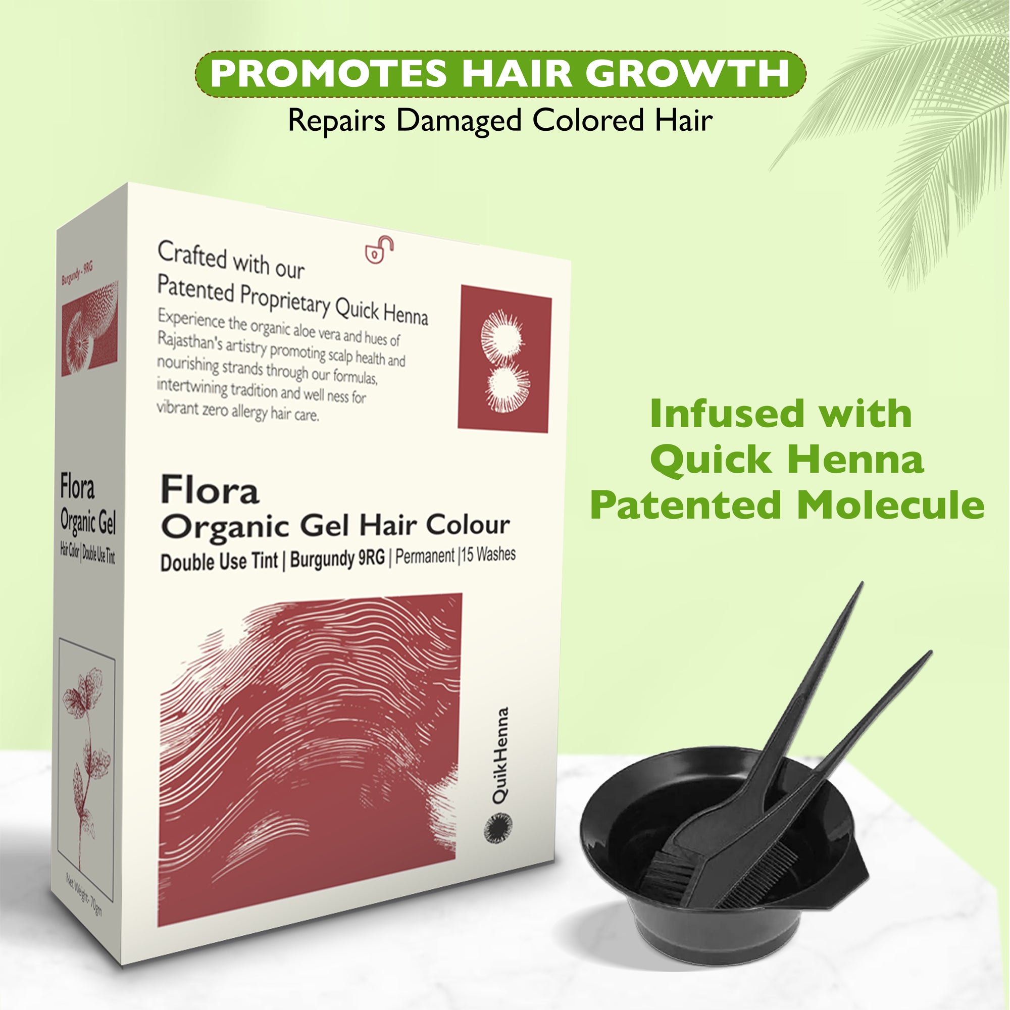 Quikhenna Flora Double Use Tint Organic Gel Hair Color –  Burgundy 9RG , Ammonia-Free, Long-Lasting, Organic & Vegan, Dual Application