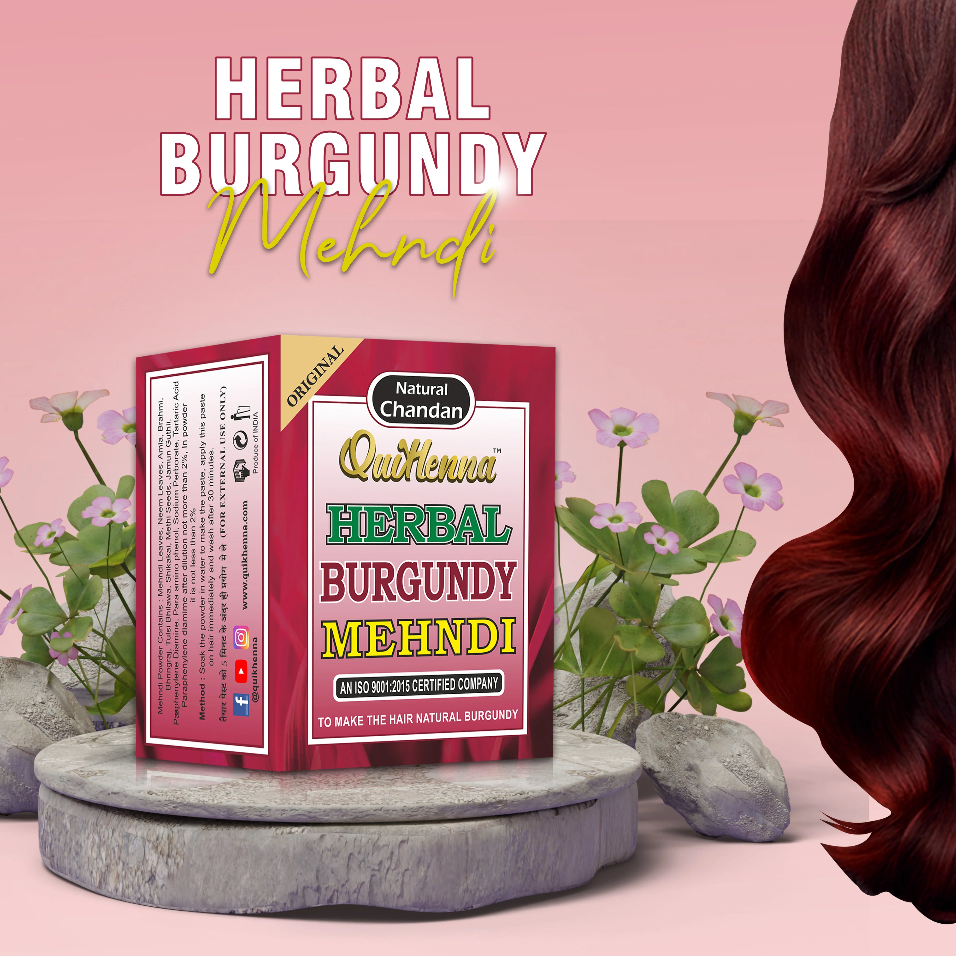 QuikHenna Herbal Burgundy Mehndi for Men and Women 65gm | 100% Grey Coverage