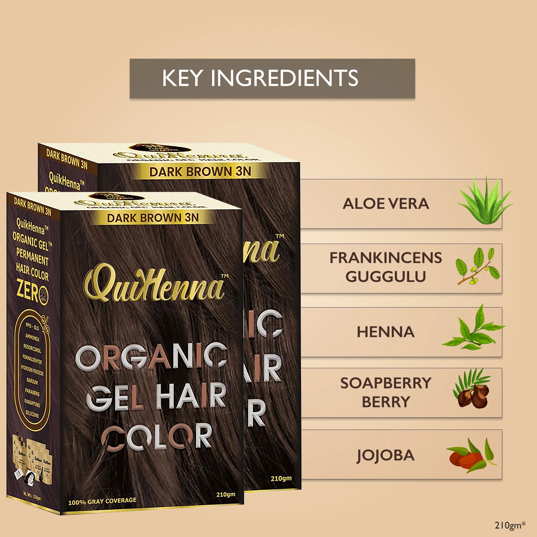 QuikHenna Zero Allergic 3N Dark Brown Damage Free Organic Gel Hair Color 210g