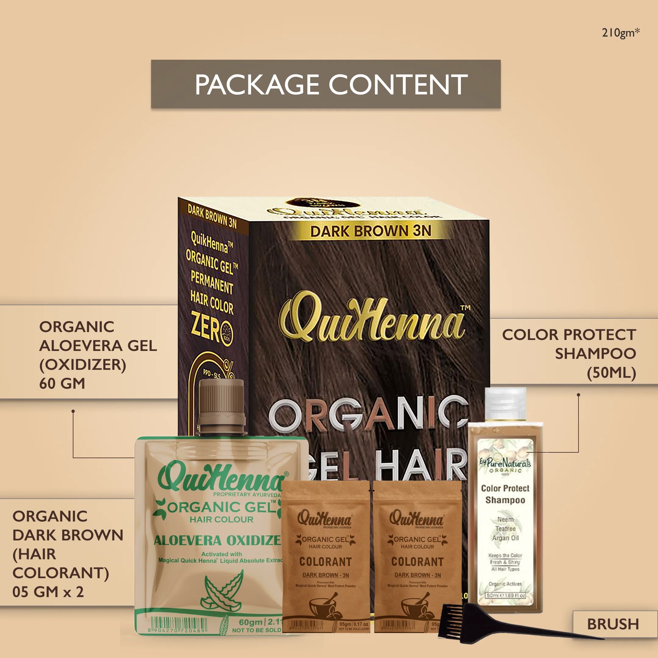 QuikHenna Zero Allergic 3N Dark Brown Damage Free Organic Gel Hair Color 210g