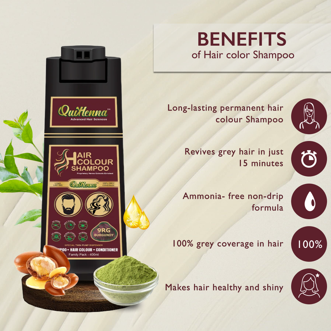 QuikHenna Hair Colour Shampoo Burgundy For Men and Women, 400GM