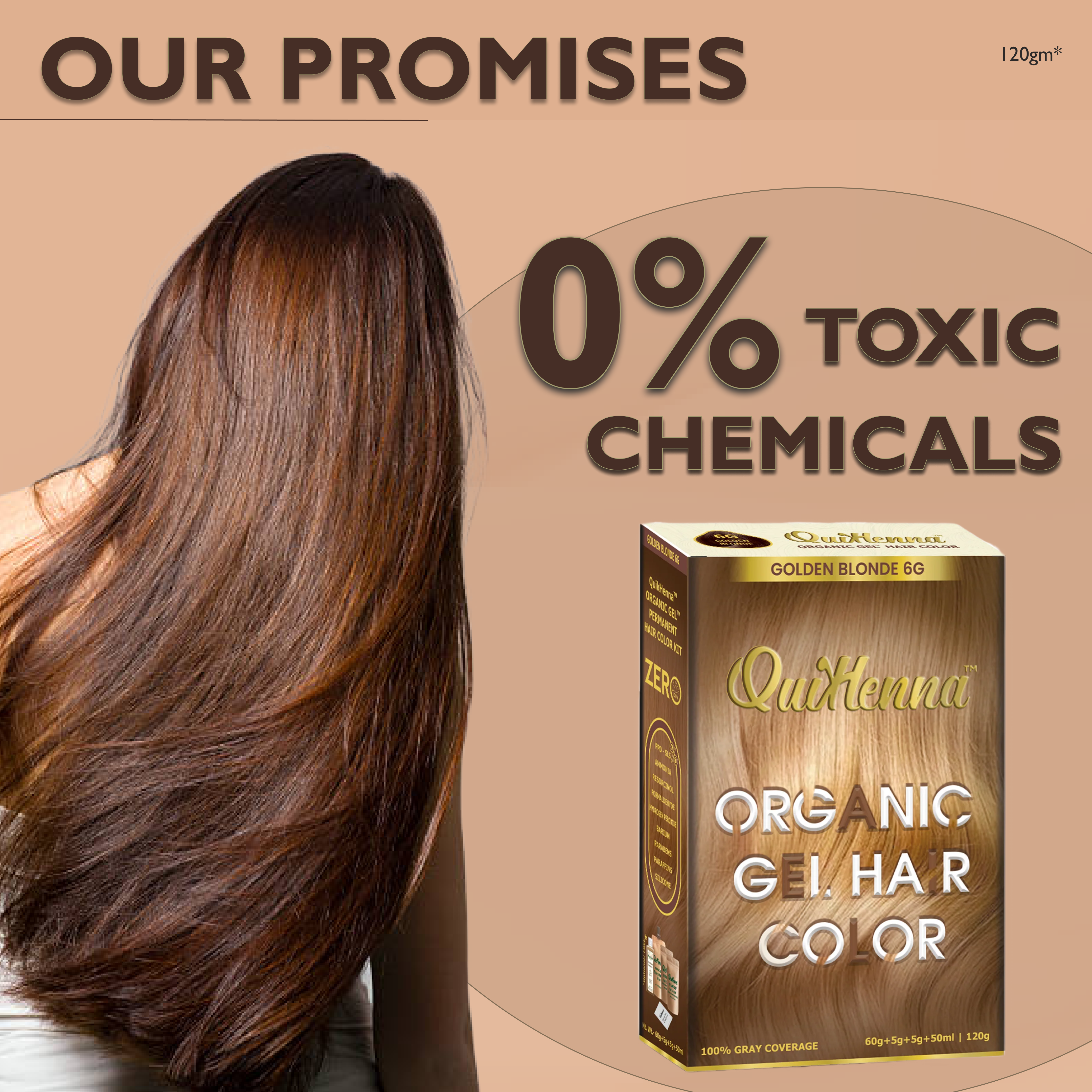 QuikHenna PPD & Ammonia Free Organic Gel Hair Colour 6G Golden Blonde for Men & Women 120GM