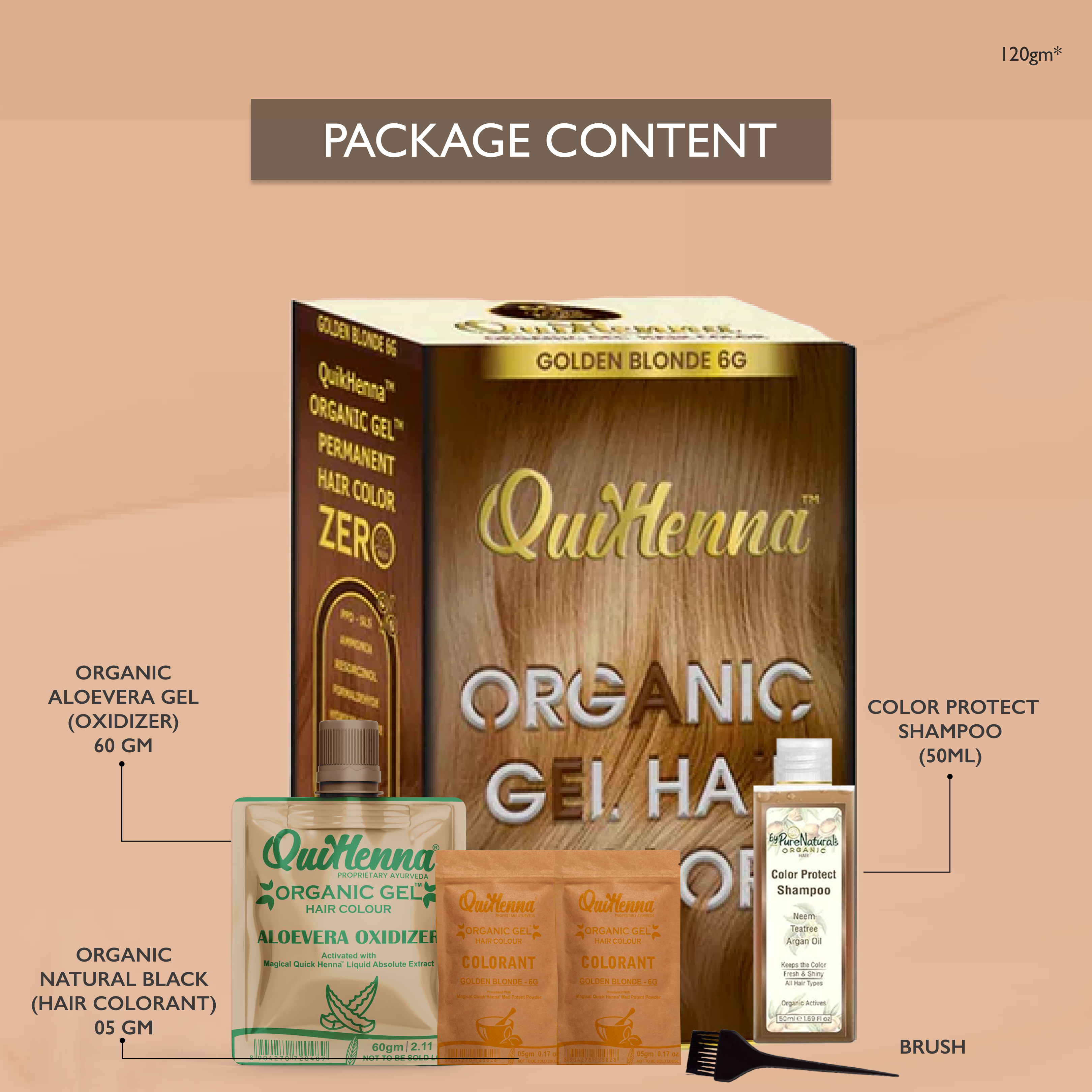 QuikHenna PPD & Ammonia Free Organic Gel Hair Colour 6G Golden Blonde for Men & Women 210GM