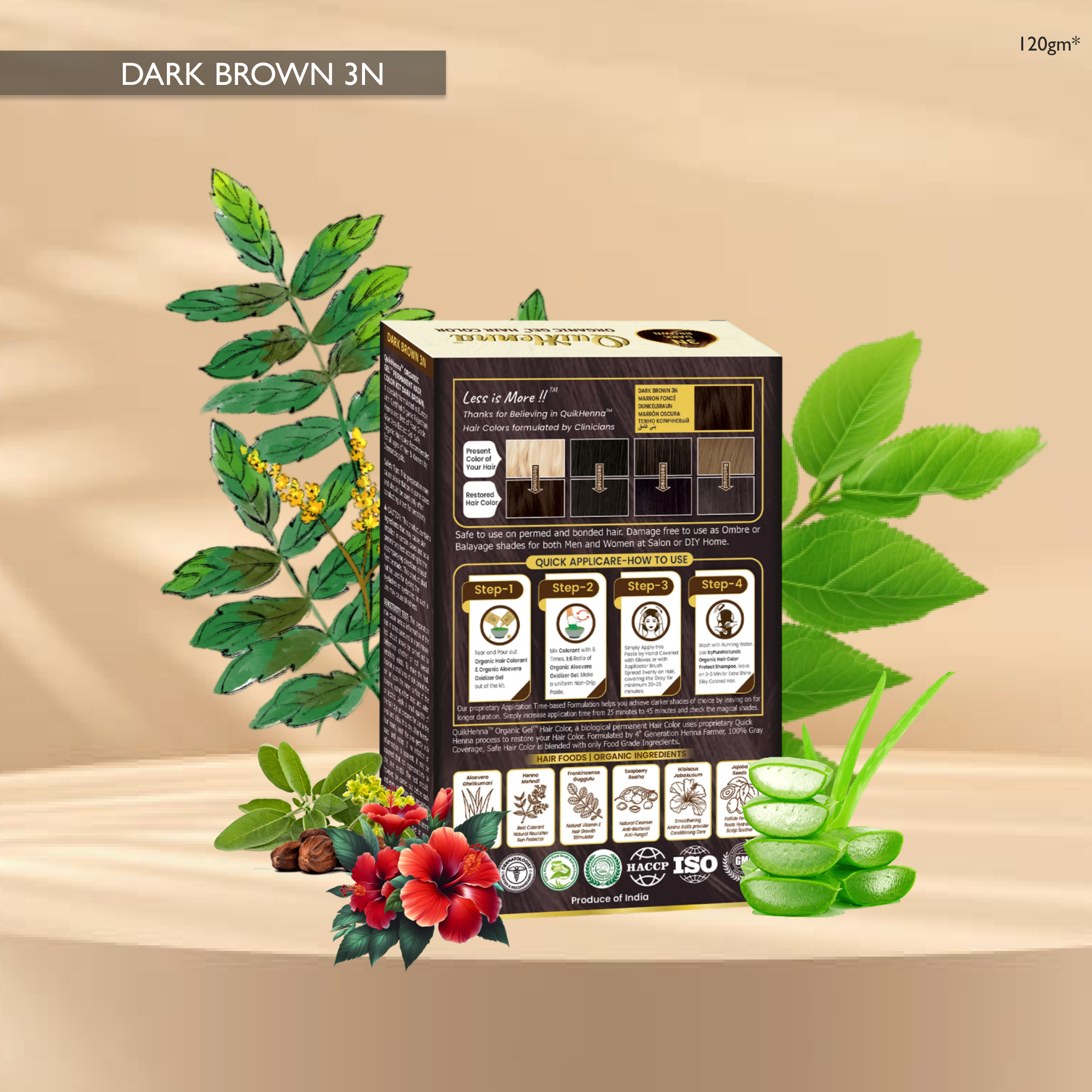 QuikHenna Zero Allergic 3N Dark Brown Damage Free Organic Gel Hair Color 120g