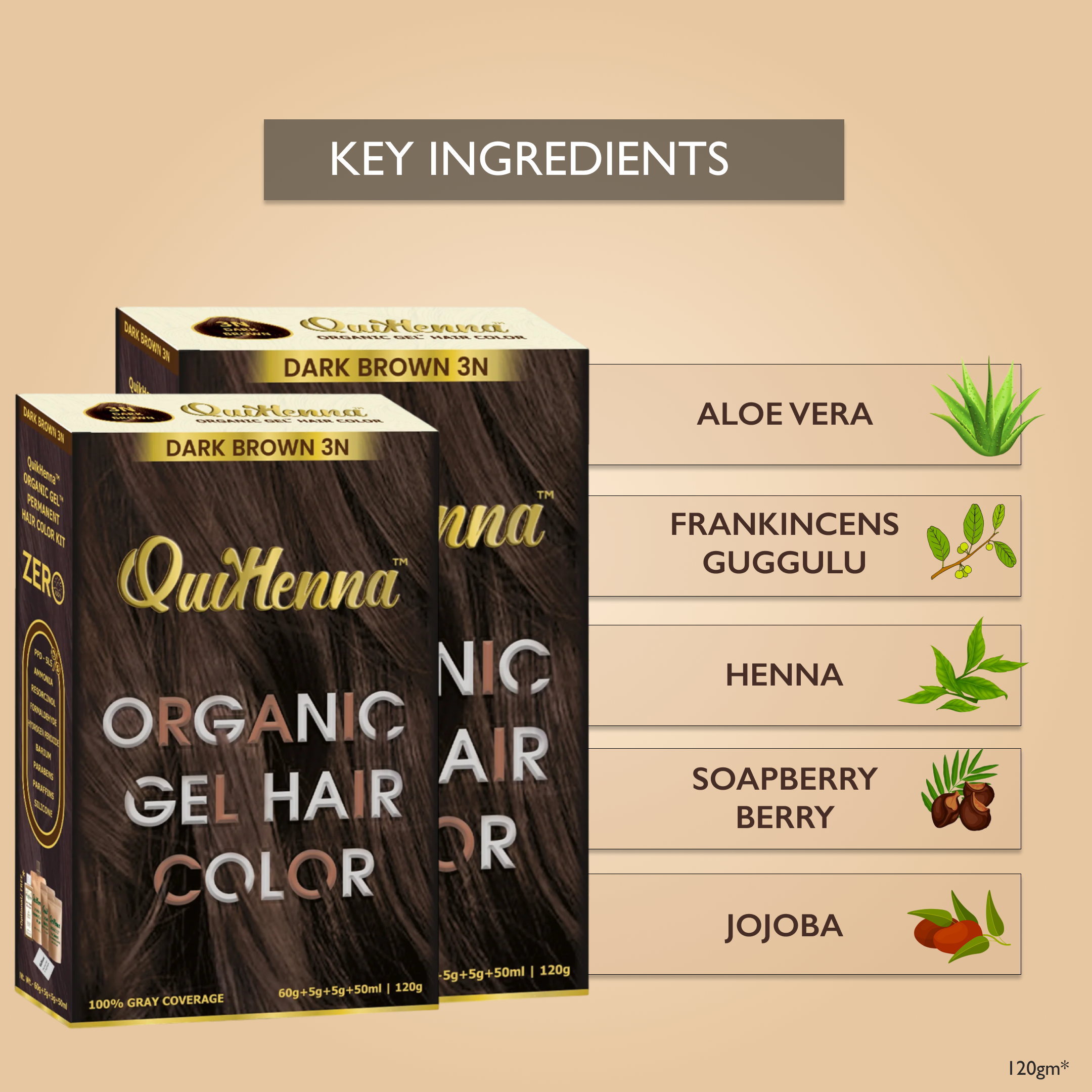 QuikHenna Zero Allergic 3N Dark Brown Damage Free Organic Gel Hair Color 120g