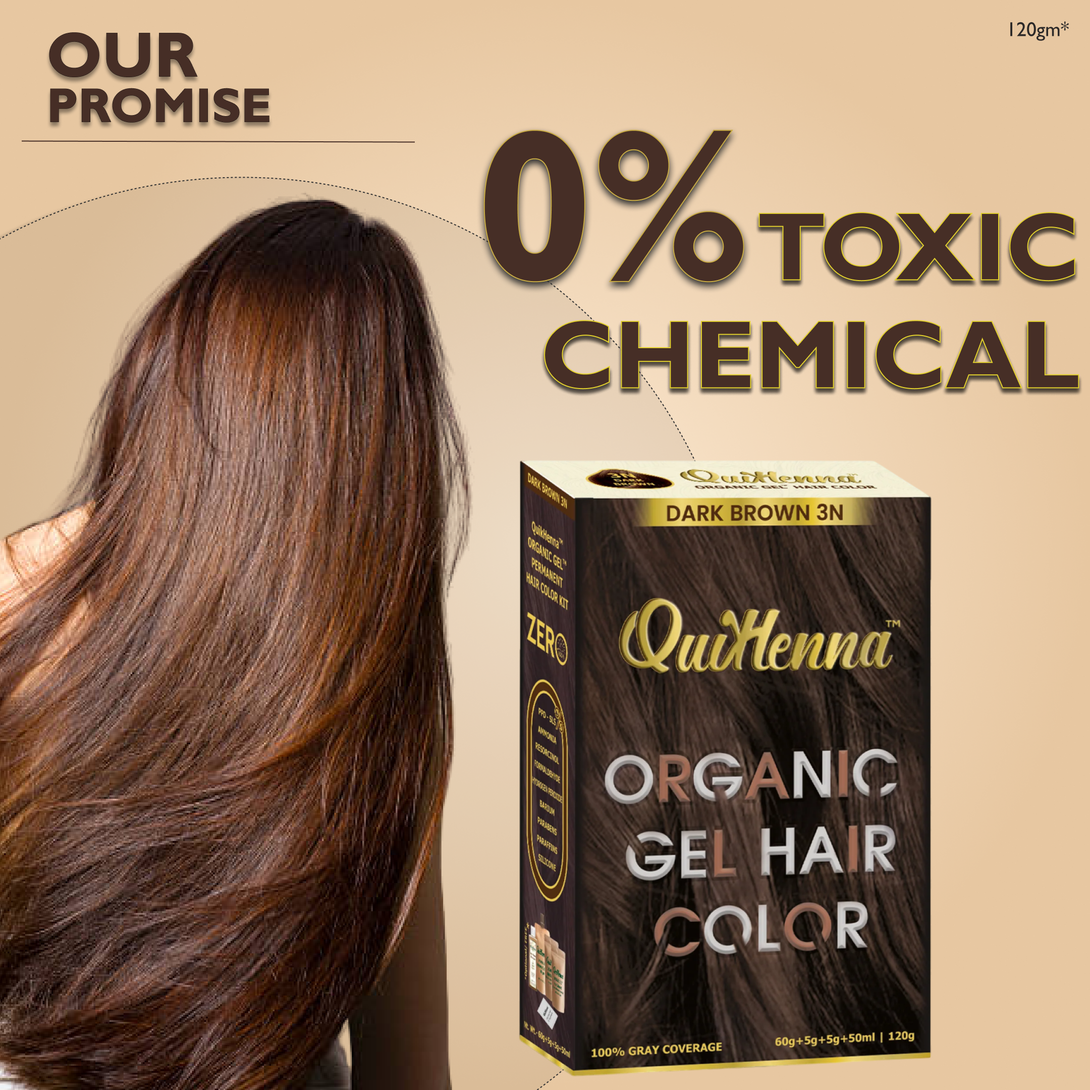 QuikHenna Zero Allergic 3N Dark Brown Damage Free Organic Gel Hair Color 120g