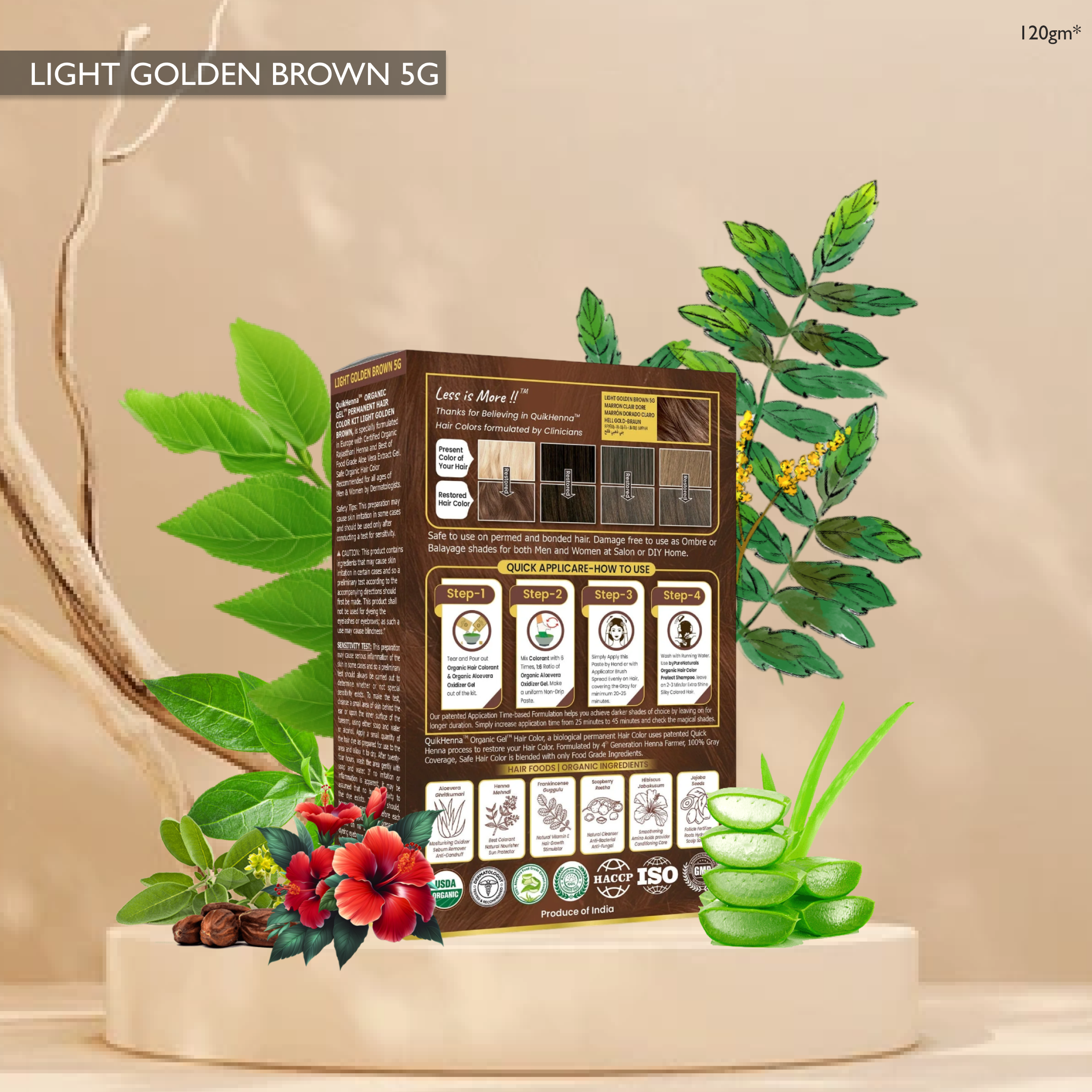 QuikHenna Zero Allergic 5G Light Golden Brown Damage Free Organic Gel Hair Color 120g