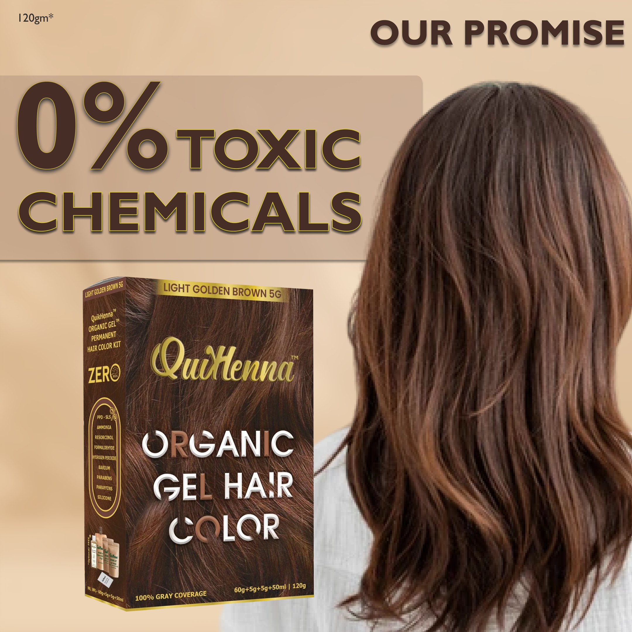 QuikHenna Zero Allergic 5G Light Golden Brown Damage Free Organic Gel Hair Color 120g