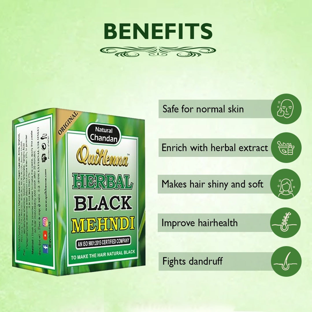 QuikHenna Herbal Black Mehndi for Men and Women 65gm | 100% Grey Coverage