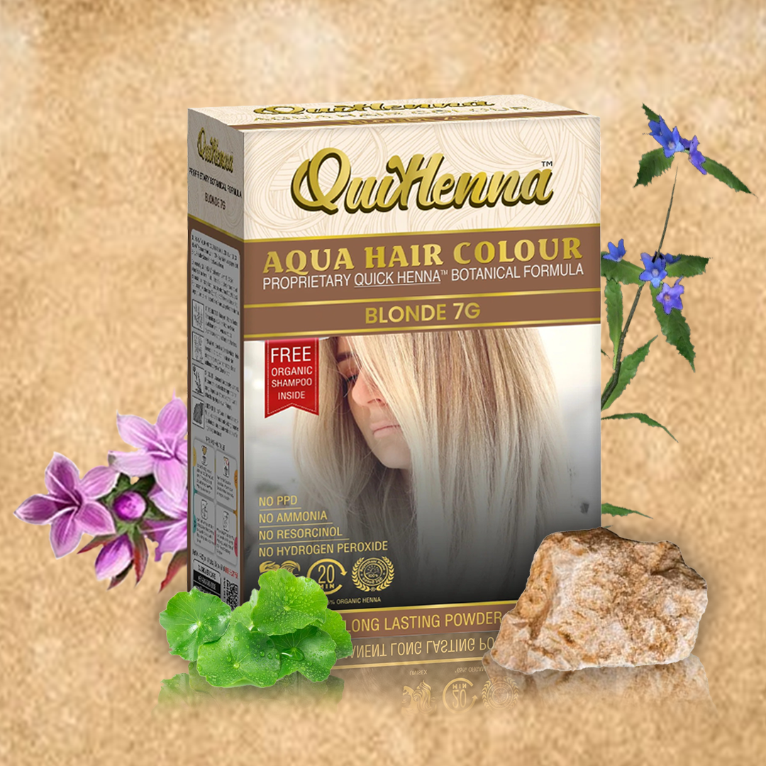 QuikHenna, AQUA Powder Hair Color 7G Blonde for Men & Women, 110GM | Permanent Long Lasting Hair Color | Free from PPD, Resorcinols, Peroxides, Ammonia & Harsh Chemicals