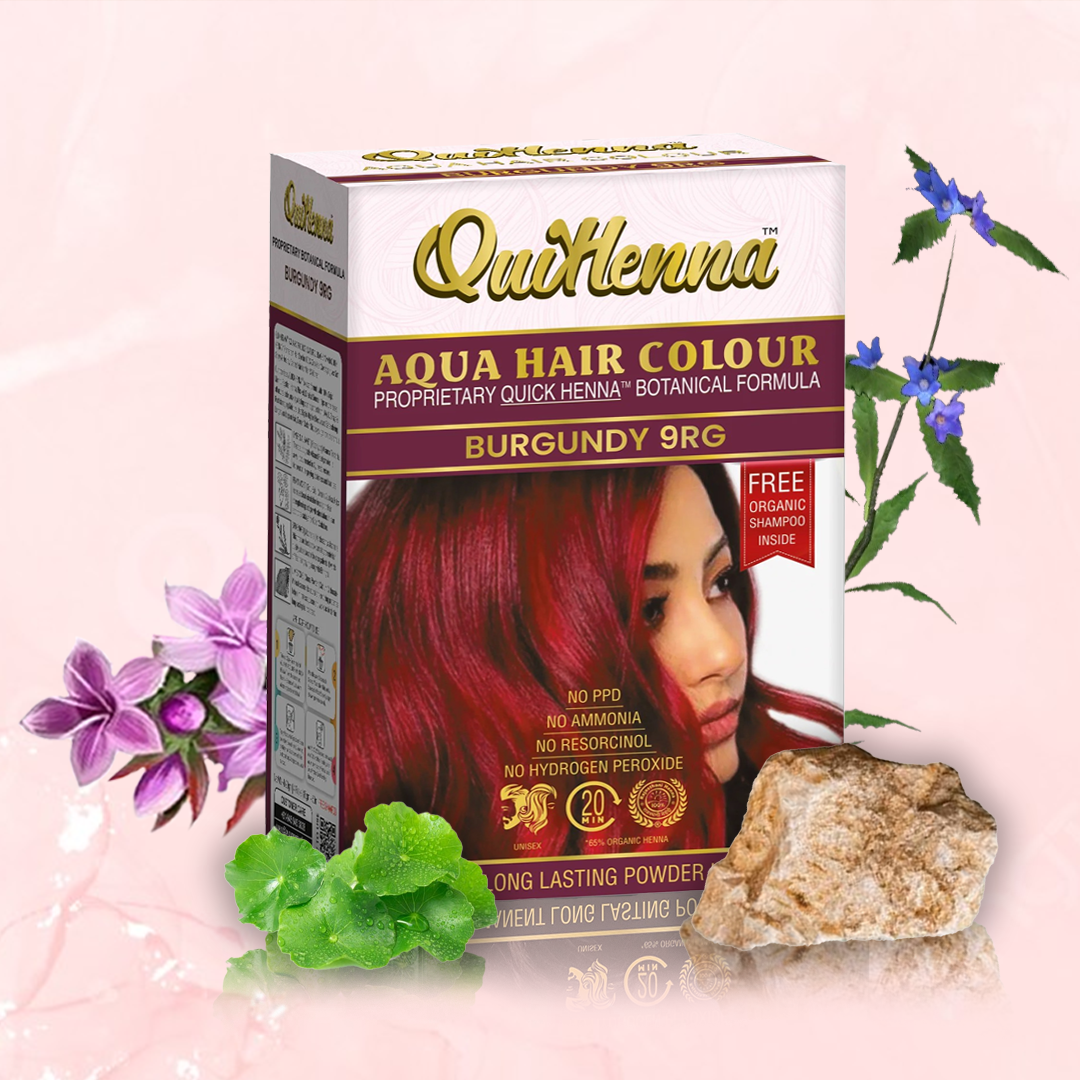 QuikHenna, AQUA Powder Hair Color 9RG Burgundy for Men & Women, 110GM | Permanent Long Lasting Hair Color | Free from PPD, Resorcinols, Peroxides, Ammonia & Harsh Chemicals