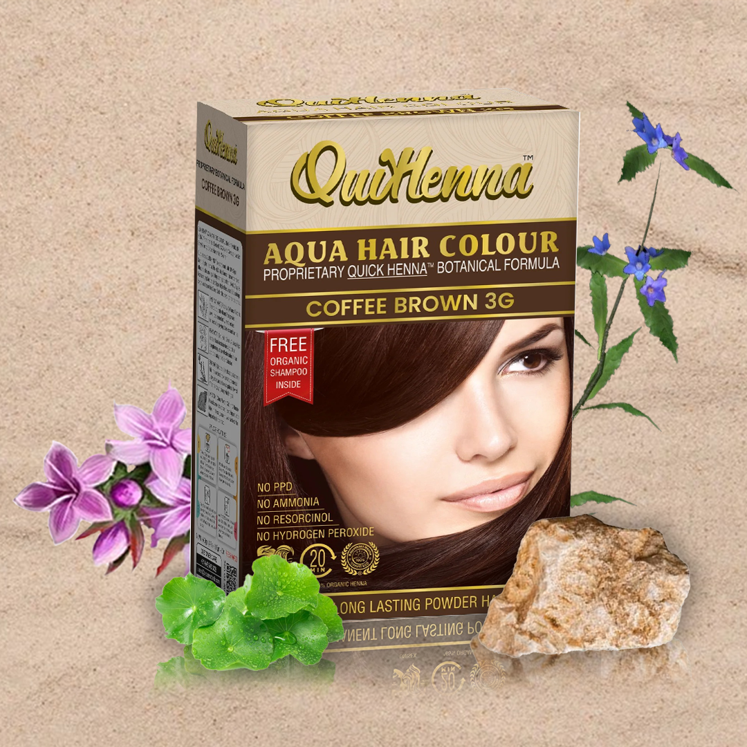 QuikHenna, AQUA Powder Hair Color 3G Coffee Brown for Men & Women, 110GM | Permanent Long Lasting Hair Color | Free from PPD, Resorcinols, Peroxides, Ammonia & Harsh Chemicals