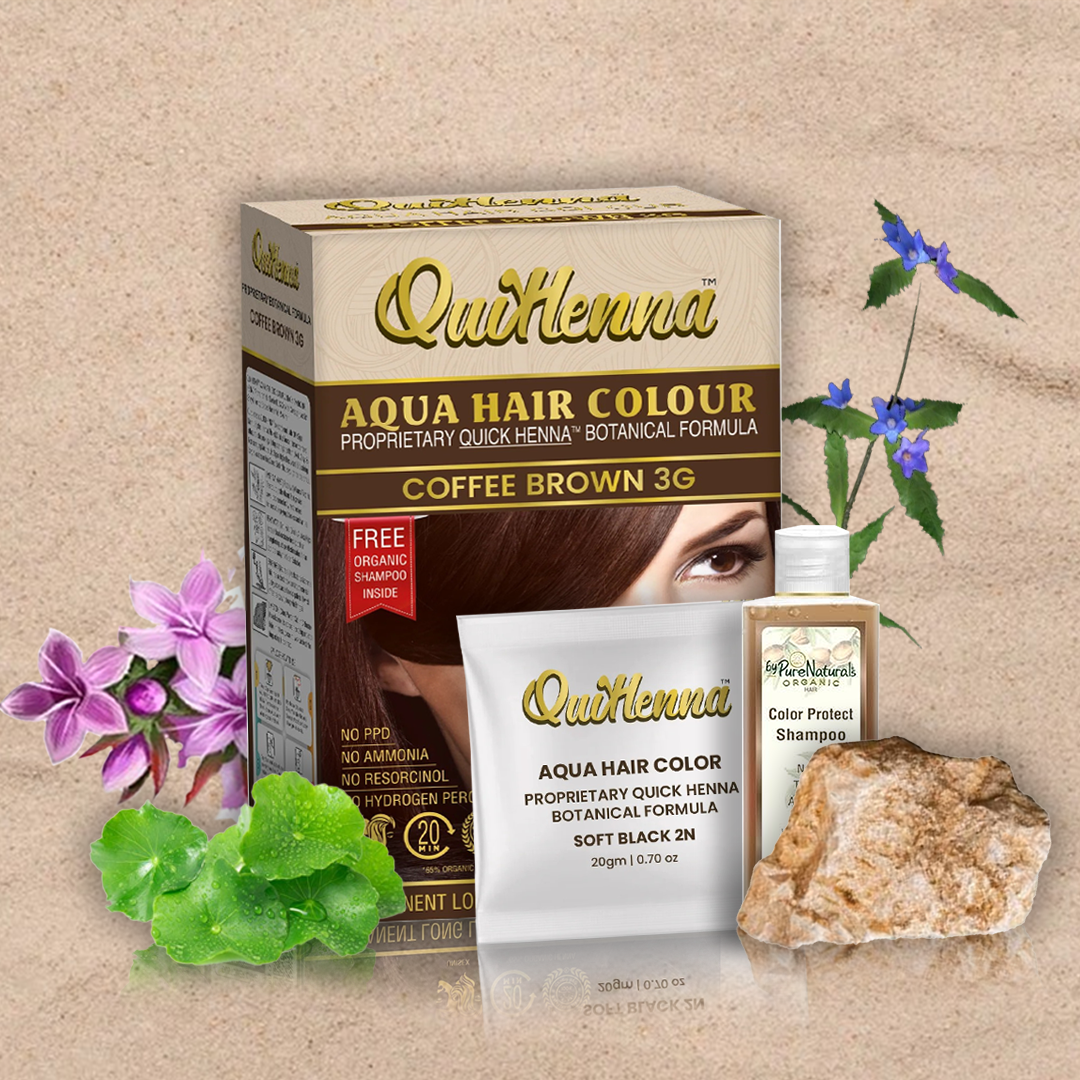 QuikHenna, AQUA Powder Hair Color 3G Coffee Brown for Men & Women, 110GM | Permanent Long Lasting Hair Color | Free from PPD, Resorcinols, Peroxides, Ammonia & Harsh Chemicals