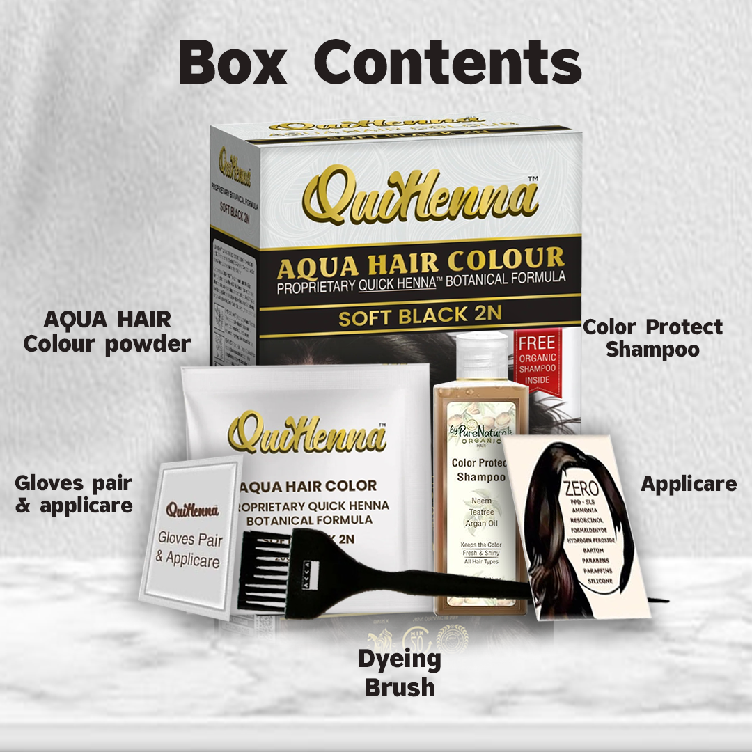 QuikHenna, AQUA Powder Hair Color 2N Soft Black for Men & Women, 110GM | Permanent Long Lasting Hair Color | Free from PPD, Resorcinols, Peroxides, Ammonia & Harsh Chemicals