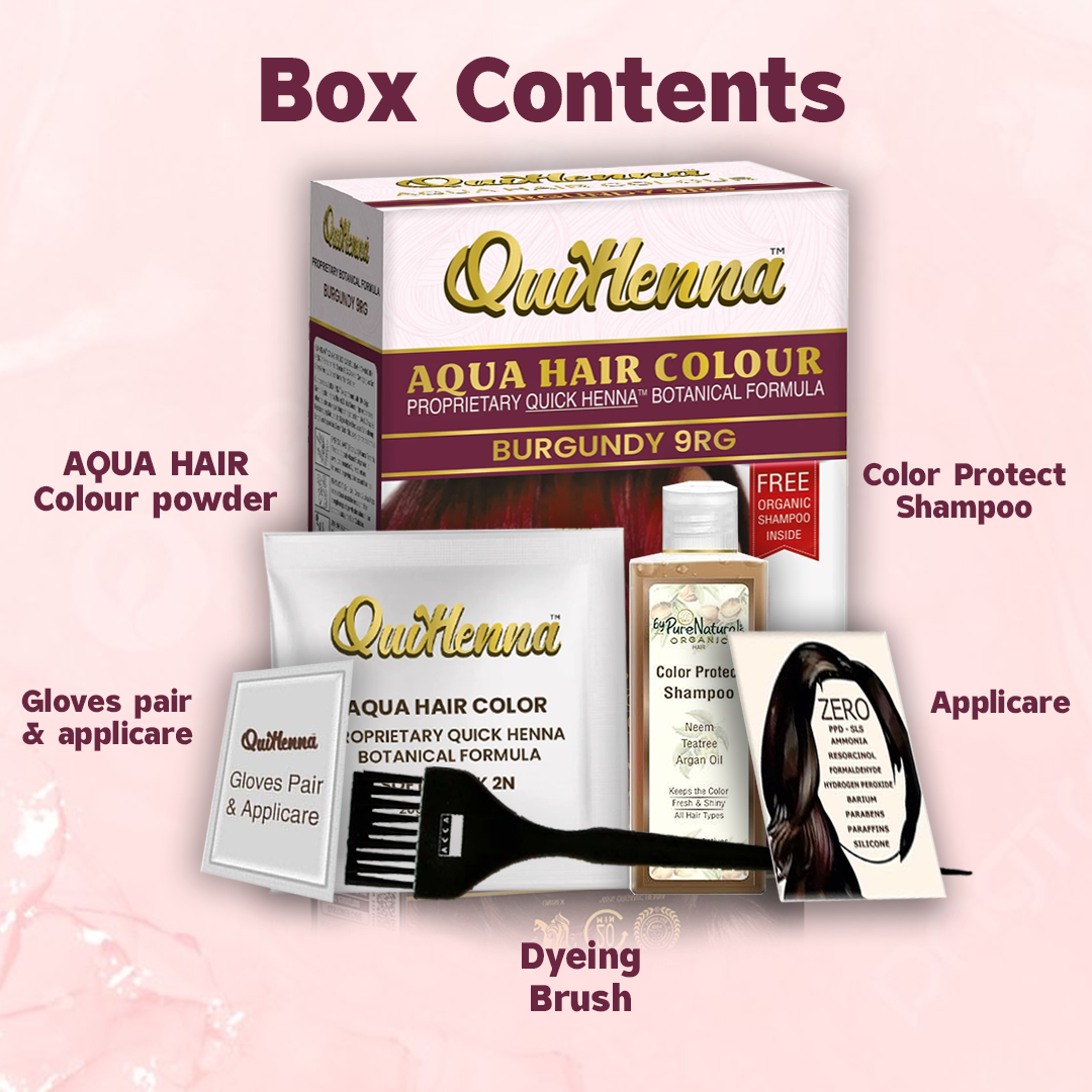 QuikHenna, AQUA Powder Hair Color 9RG Burgundy for Men & Women, 110GM | Permanent Long Lasting Hair Color | Free from PPD, Resorcinols, Peroxides, Ammonia & Harsh Chemicals