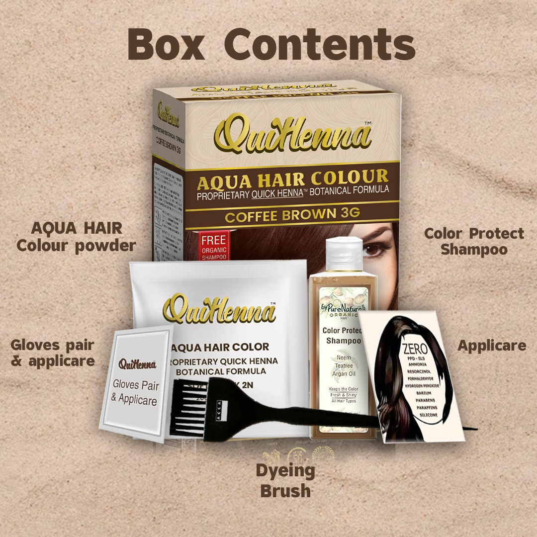 QuikHenna, AQUA Powder Hair Color 3G Coffee Brown for Men & Women, 110GM | Permanent Long Lasting Hair Color | Free from PPD, Resorcinols, Peroxides, Ammonia & Harsh Chemicals