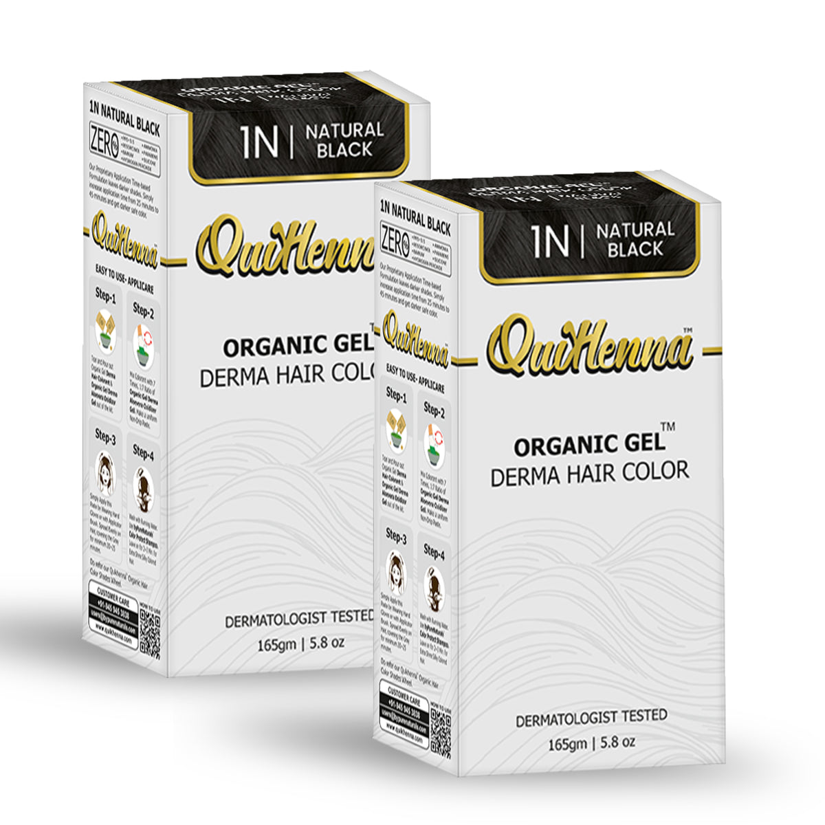 QuikHenna Organic Gel Derma Hair Color - 1N Natural Black 165gm Pack of 2