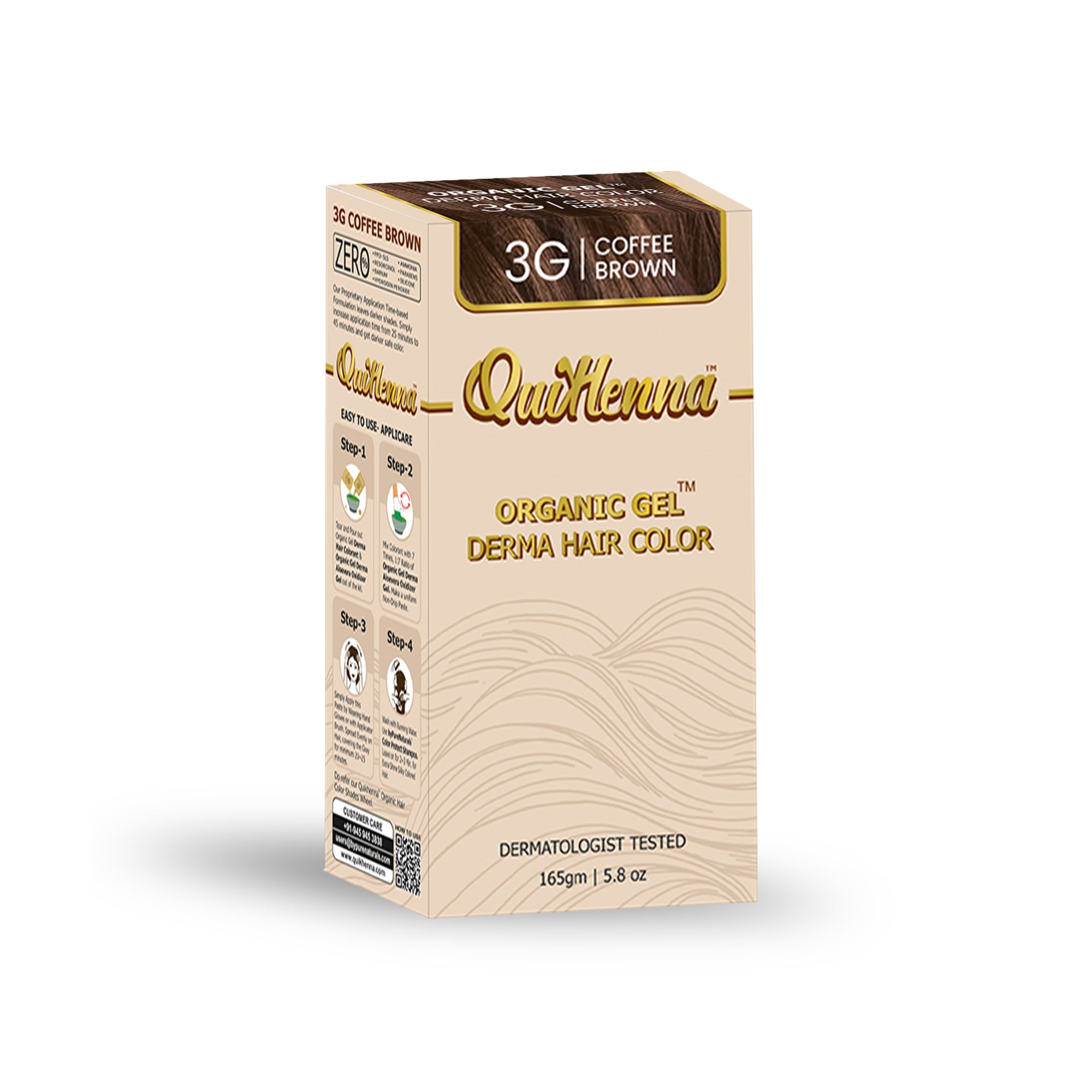 QuikHenna Organic Gel Derma Hair Color - 3G Coffee Brown 165gm Pack of 2