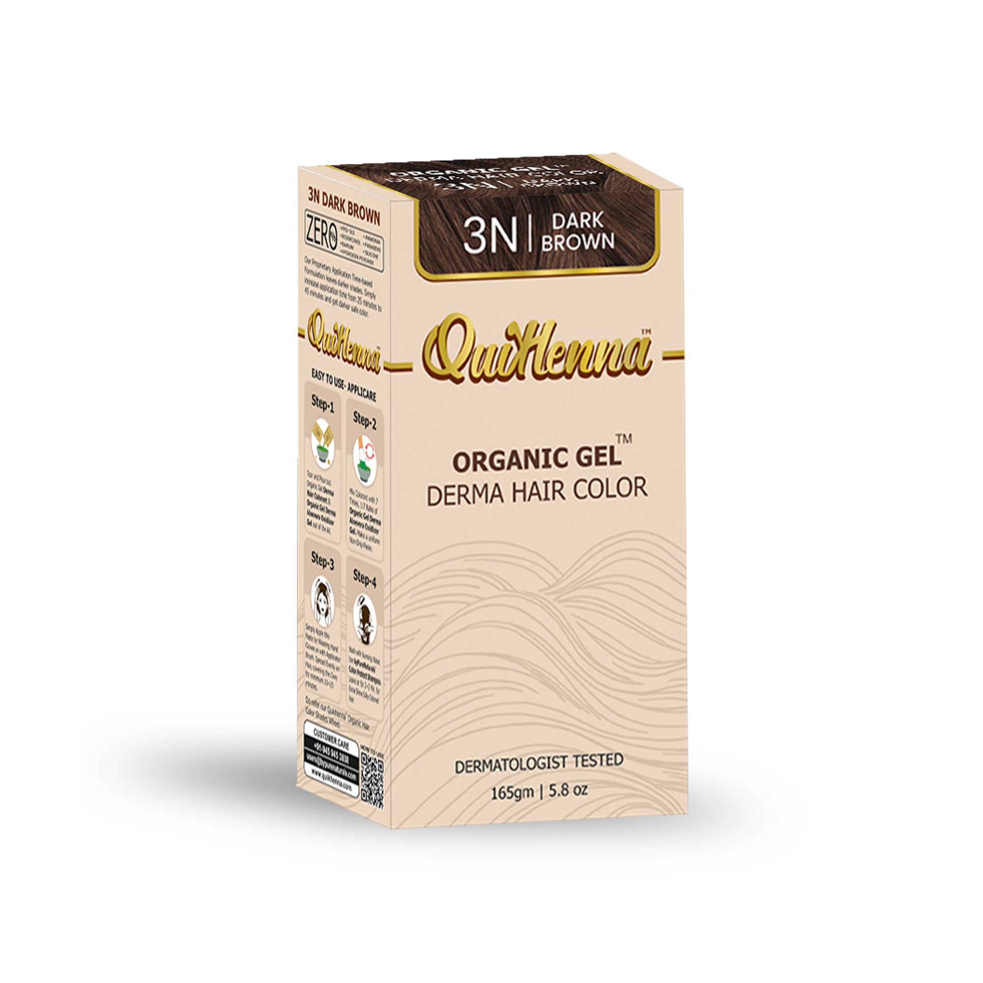 QuikHenna 3N Dark Brown Organic Gel Derma Hair Color 165g (Pack of 2)