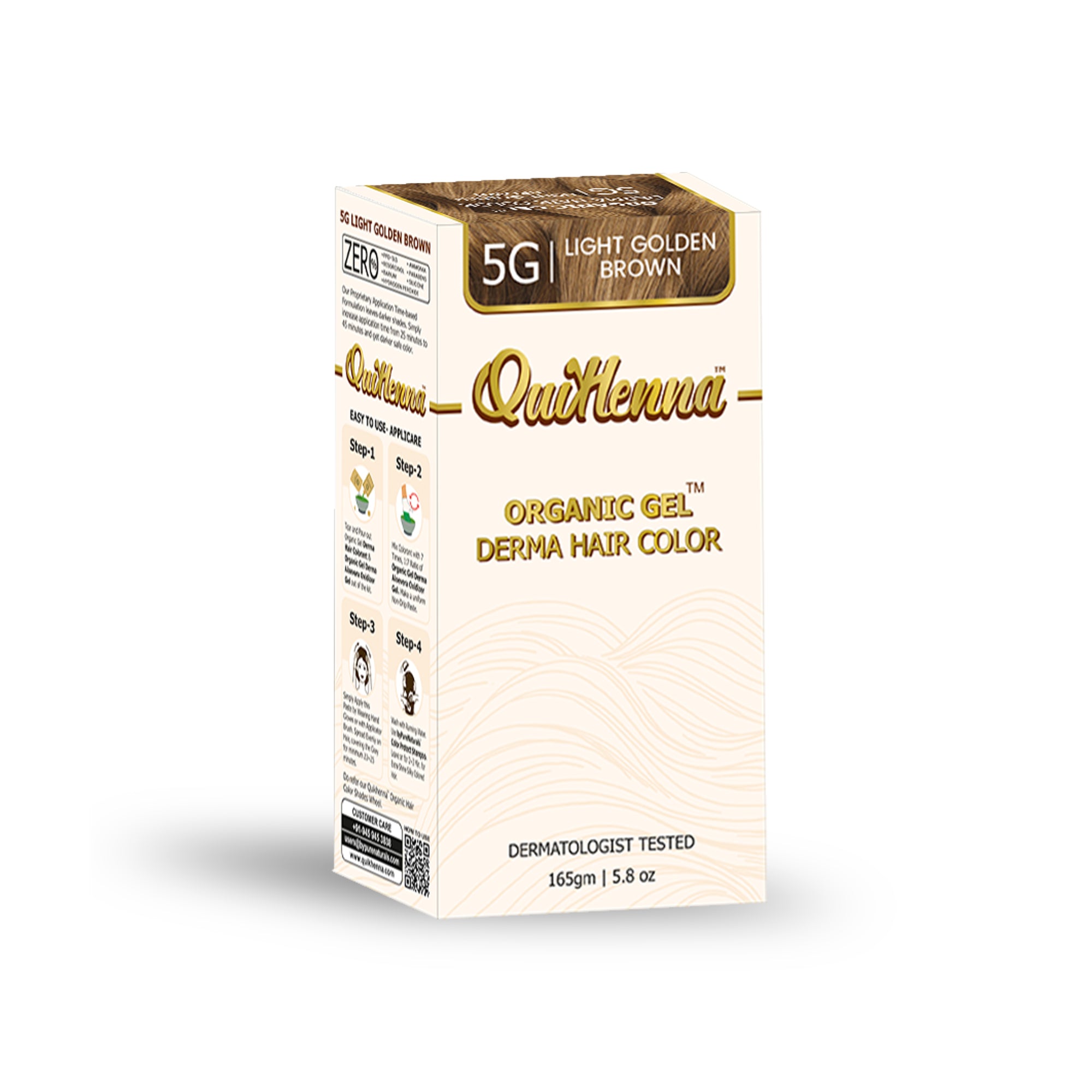 QuikHenna Organic Gel Derma Hair Color - 5G Light Golden Brown 165gm Pack of 2