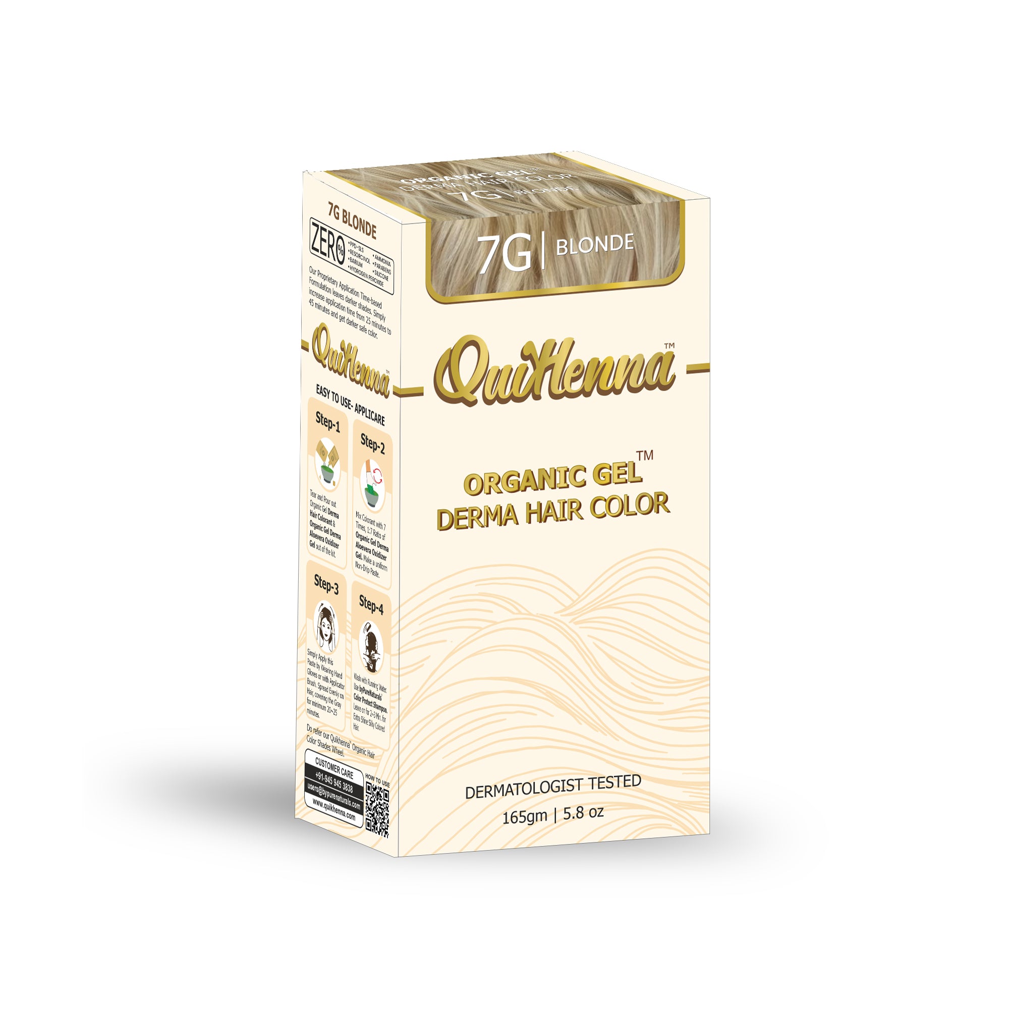 QH+ QuikHenna Organic Gel Derma Hair Color - 7G Blonde 165gm Pack of 2