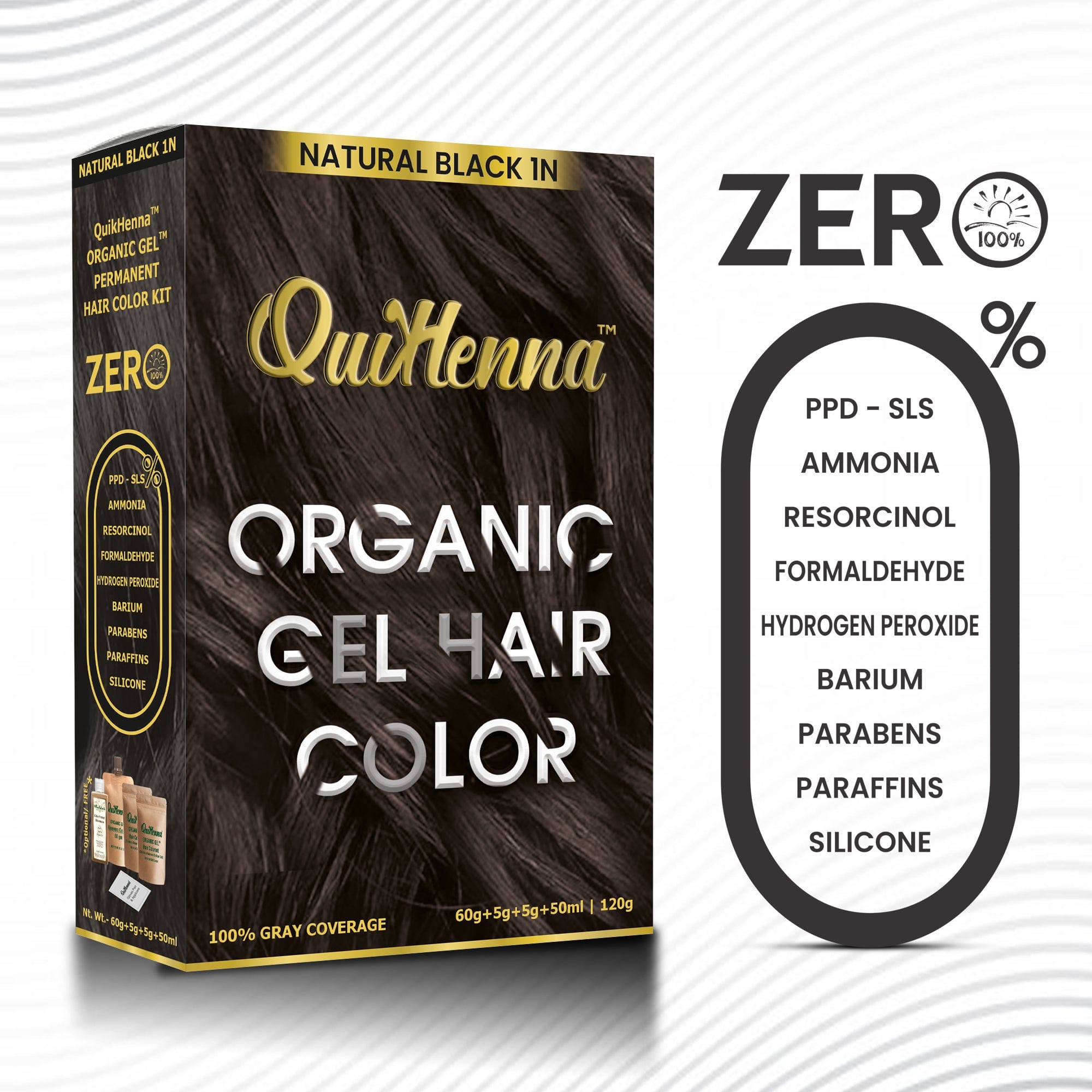 QuikHenna Damage Free Organic Gel Hair Color Natural Black 1N 120g (pack of 2) - QUIKHENNA