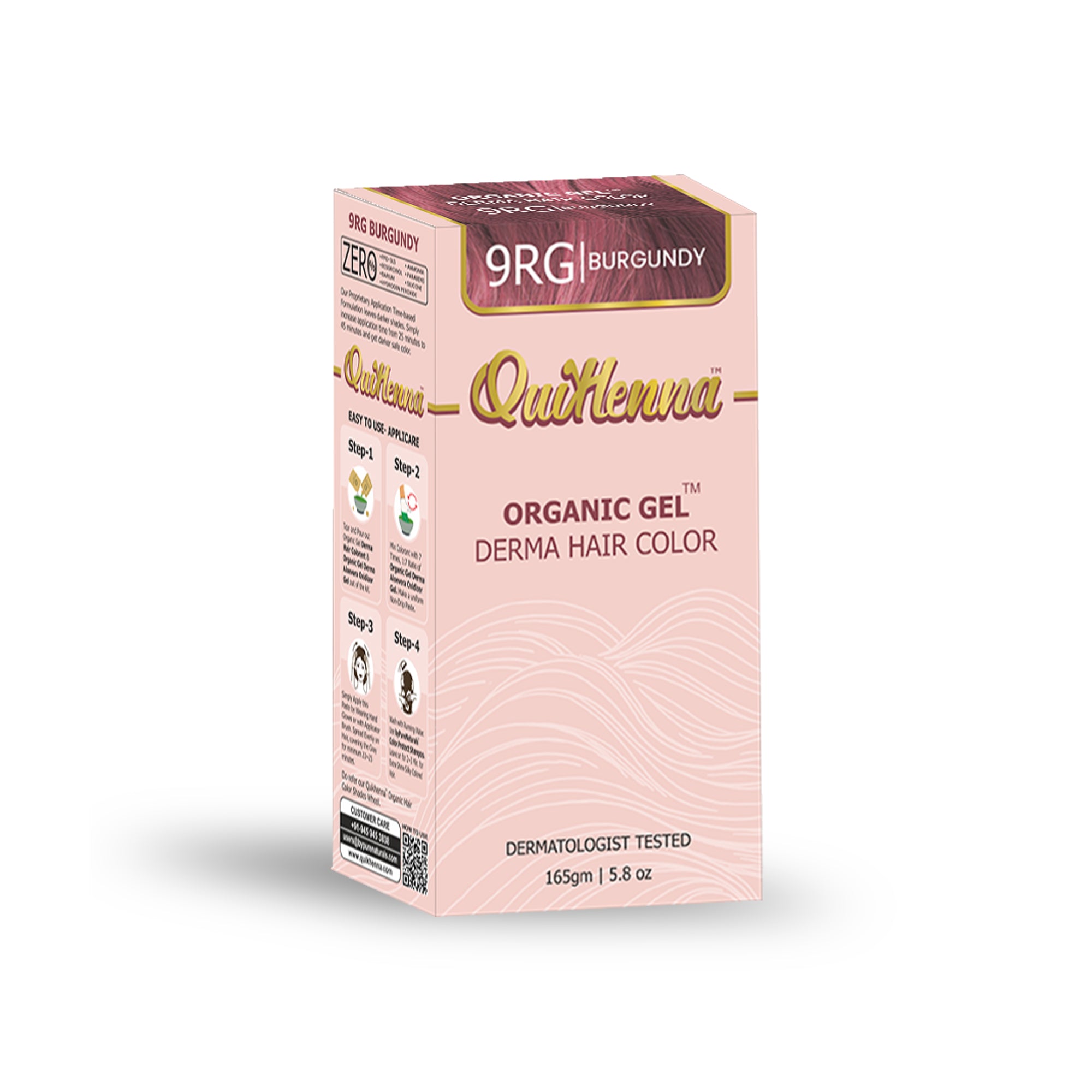 QuikHenna Organic Gel Derma Hair Color - 9RG Burgundy 165gm Pack of 2