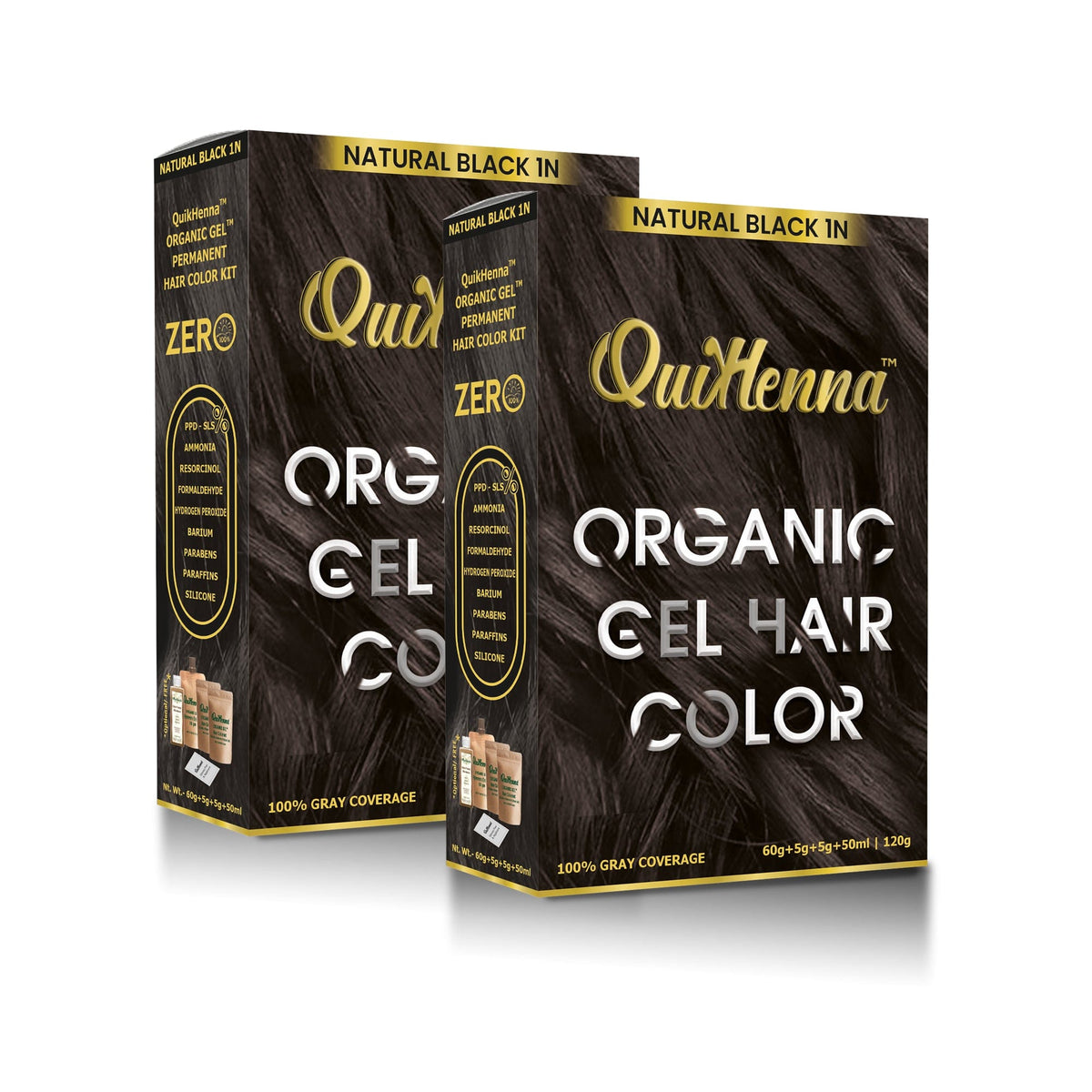 QuikHenna Damage Free Organic Gel Hair Color Natural Black 1N 120g (pack of 2) - QUIKHENNA